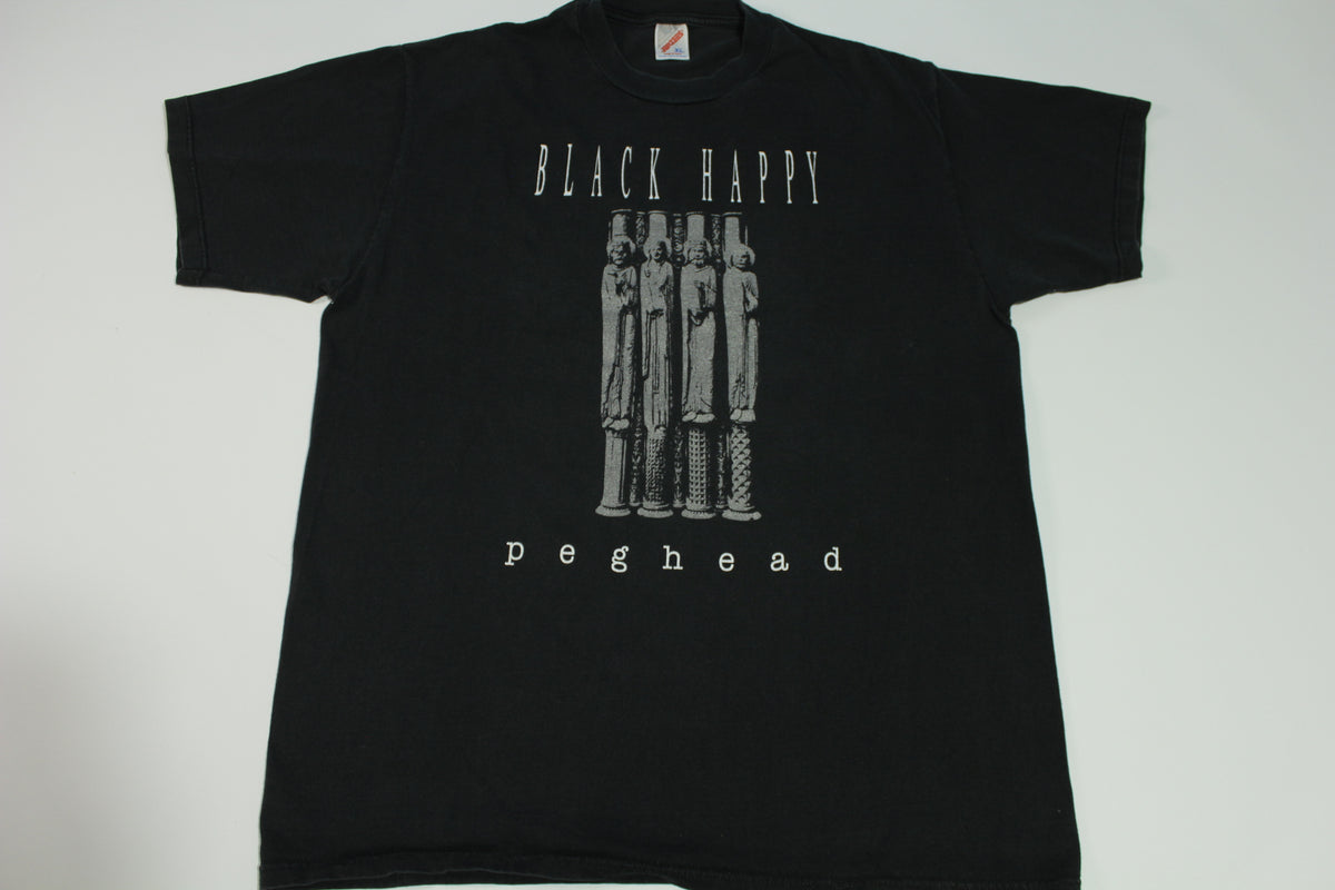 Black Happy Peghead Shoveljerk Vintage 90's Grunge  PNW Punk Underground T-Shirt