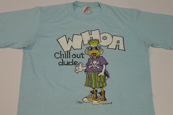 Whoa Chill Out Dude Vintage 1987 J Bates Duck Skull and Bones Skater 80's T-Shirt