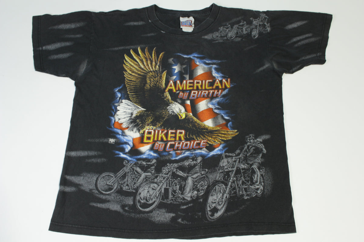 American By Birth Biker By Choice Dixie Cycle Co Kennewick Vintage 90s Motorcycle Biker T-Shirt