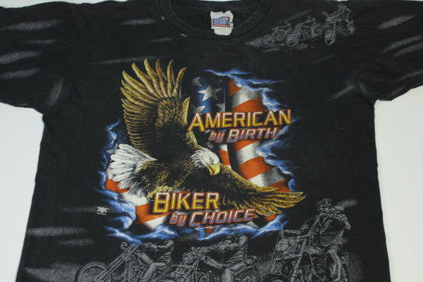 American By Birth Biker By Choice Dixie Cycle Co Kennewick Vintage 90s Motorcycle Biker T-Shirt