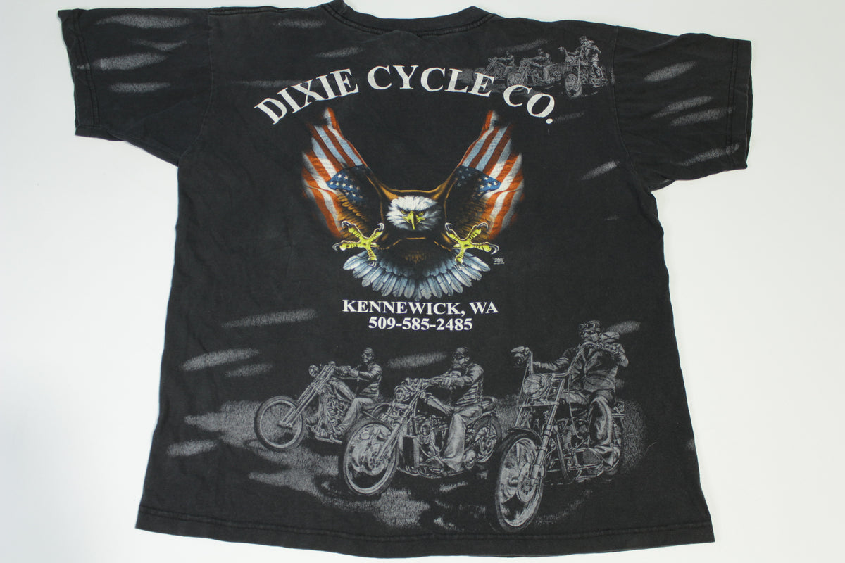 American By Birth Biker By Choice Dixie Cycle Co Kennewick Vintage 90s Motorcycle Biker T-Shirt
