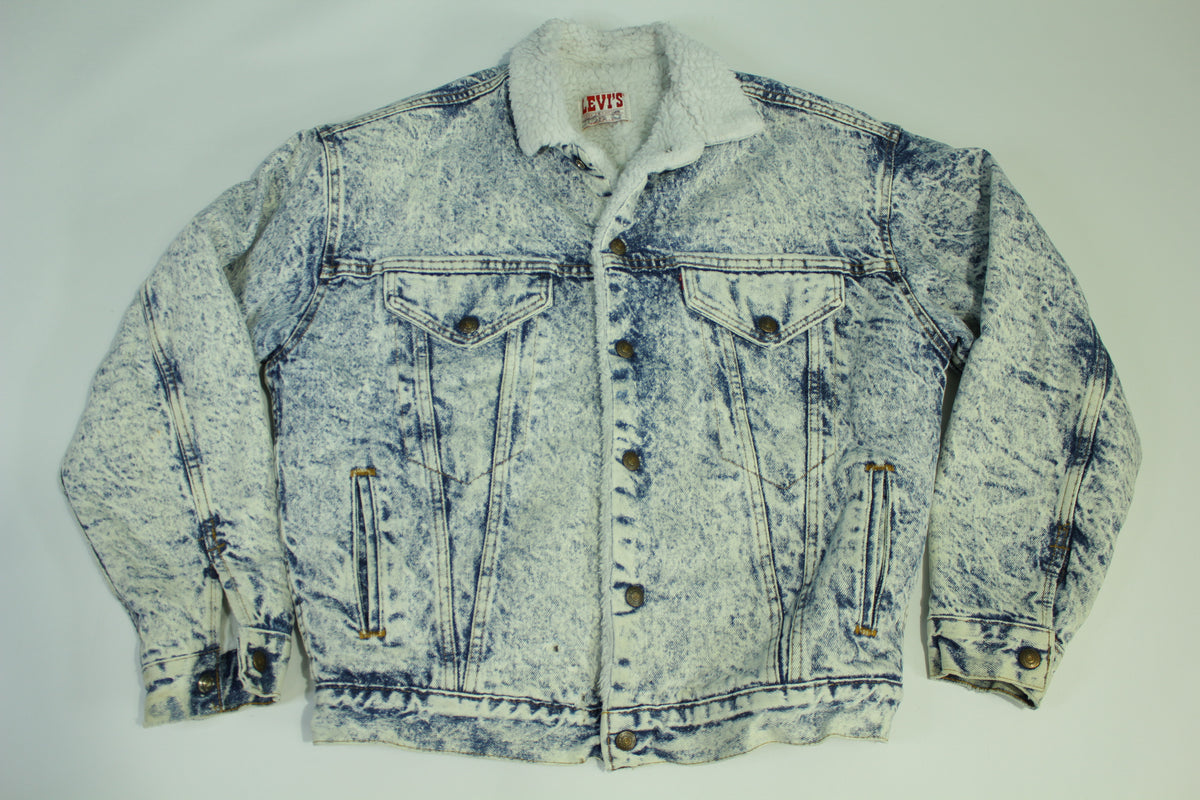 Levis San Francisco Vintage 80's Acid Wash Sherpa Lined Made in USA Faded Denim Jean Jacket