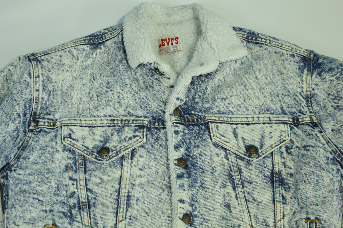 Levis San Francisco Vintage 80's Acid Wash Sherpa Lined Made in USA Faded Denim Jean Jacket