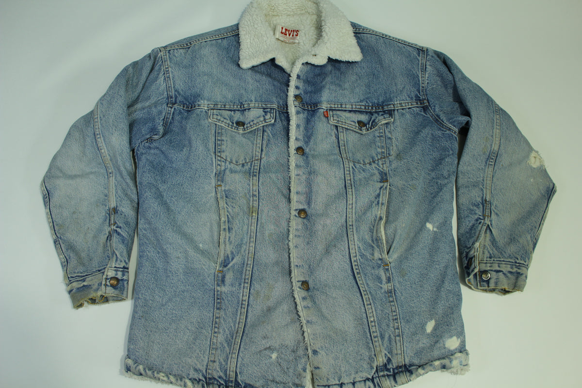 Levis San Francisco Vintage 80's Distressed Sherpa Lined Made in USA Faded Denim Jean Jacket