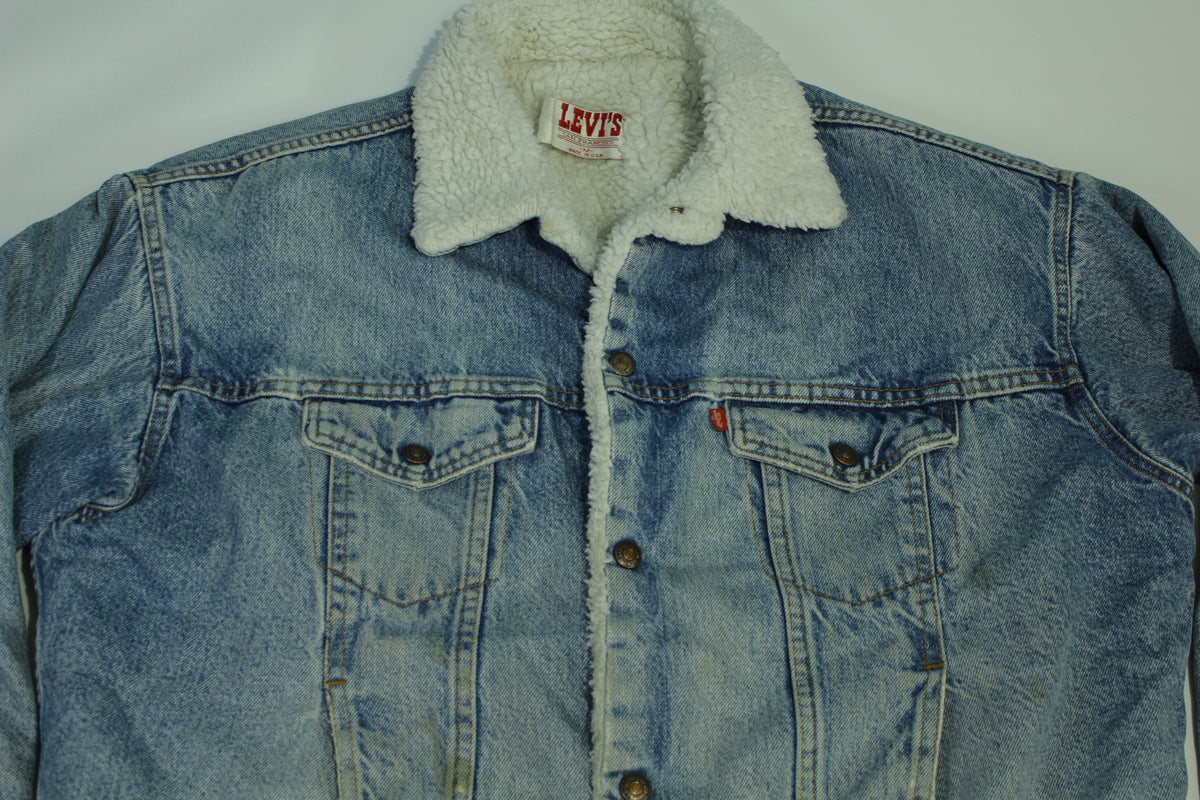 Levis San Francisco Vintage 80's Distressed Sherpa Lined Made in USA Faded Denim Jean Jacket