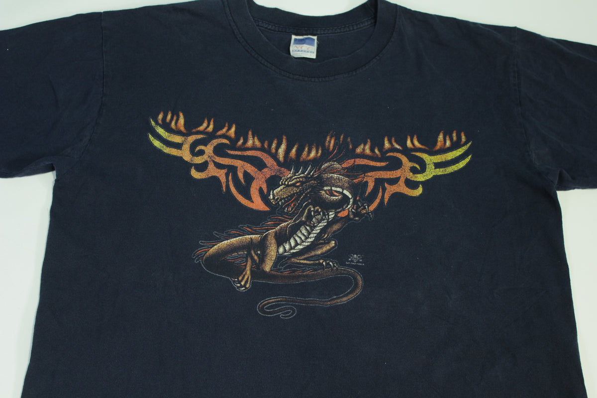 Dragon Print Dixie Cycle Co Kennewick Vintage Y2K 2001 Motorcycle Biker T-Shirt