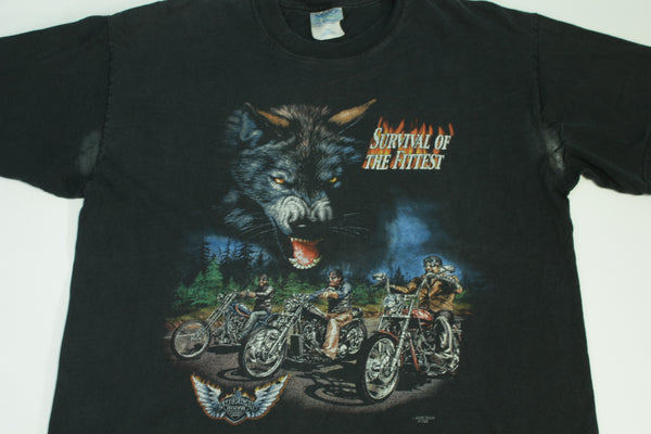 Survival of the Fittest Dixie Cycle Co Kennewick Vintage Y2K 2000 Motorcycle Biker T-Shirt