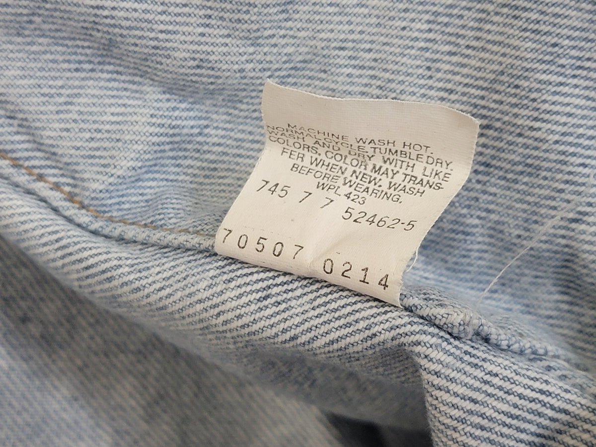 Levis 80's Vintage 70507-0214 Denim Blue Jean Trucker Jacket w/ Black Bar Tack USA MADE