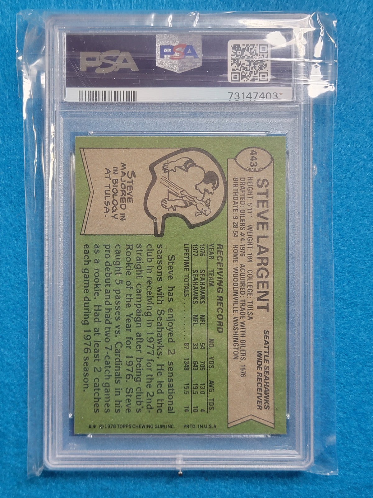 Steve Largent 1977 - 1989 Complete Basic Topps Player Set PSA Graded Mint 9 & 10 (RC)