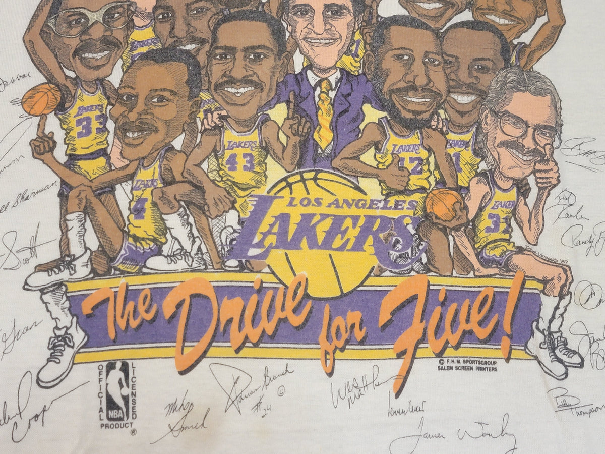 Los Angeles Lakers Vintage 1987 World Champs Drive For Five 80's Magic Johnson  Single Stitch USA T-Shirt