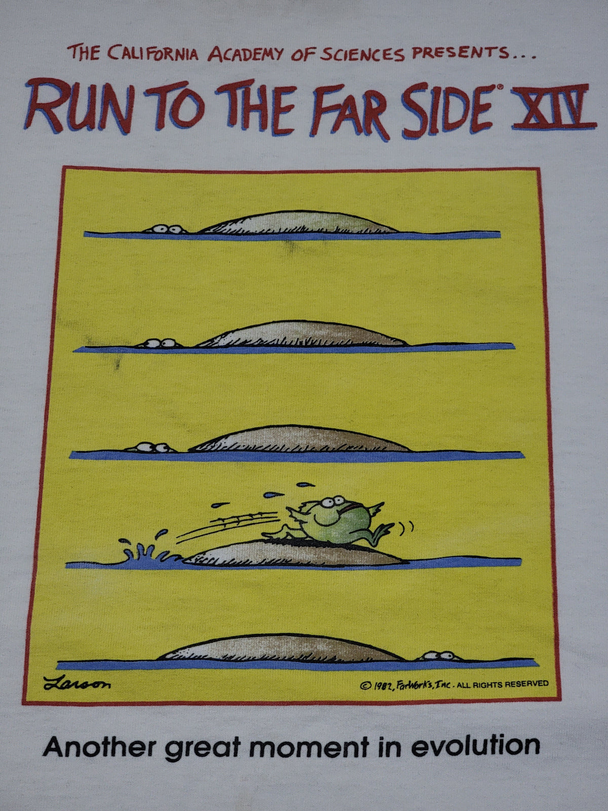 The Far Side 1987 Run To The Far Side XIV Gary Larson Evolution Vintage 80s Comic T-Shirt