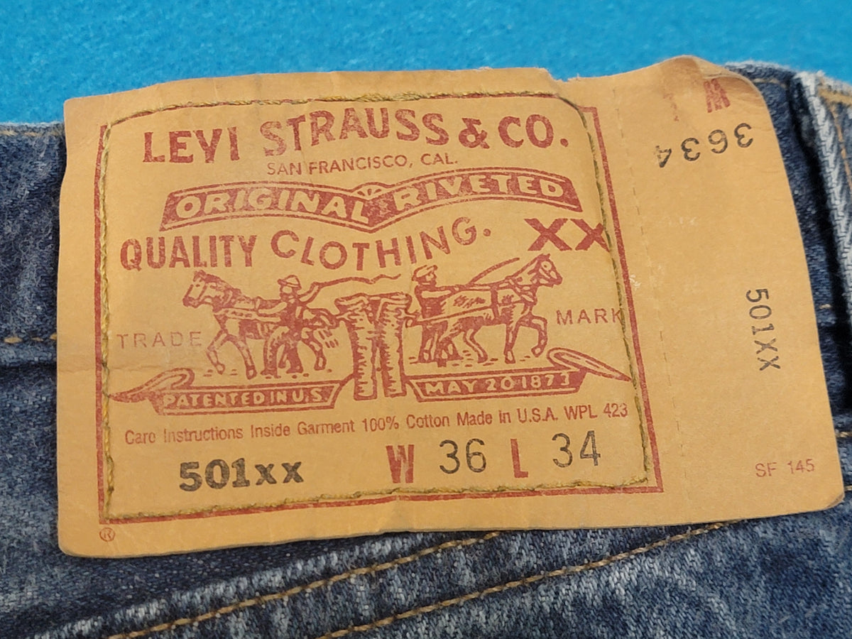 Levis 501 Button Fly Vintage 90's USA MADE May 1996 Denim Grunge Punk Red Tab Blue Jeans