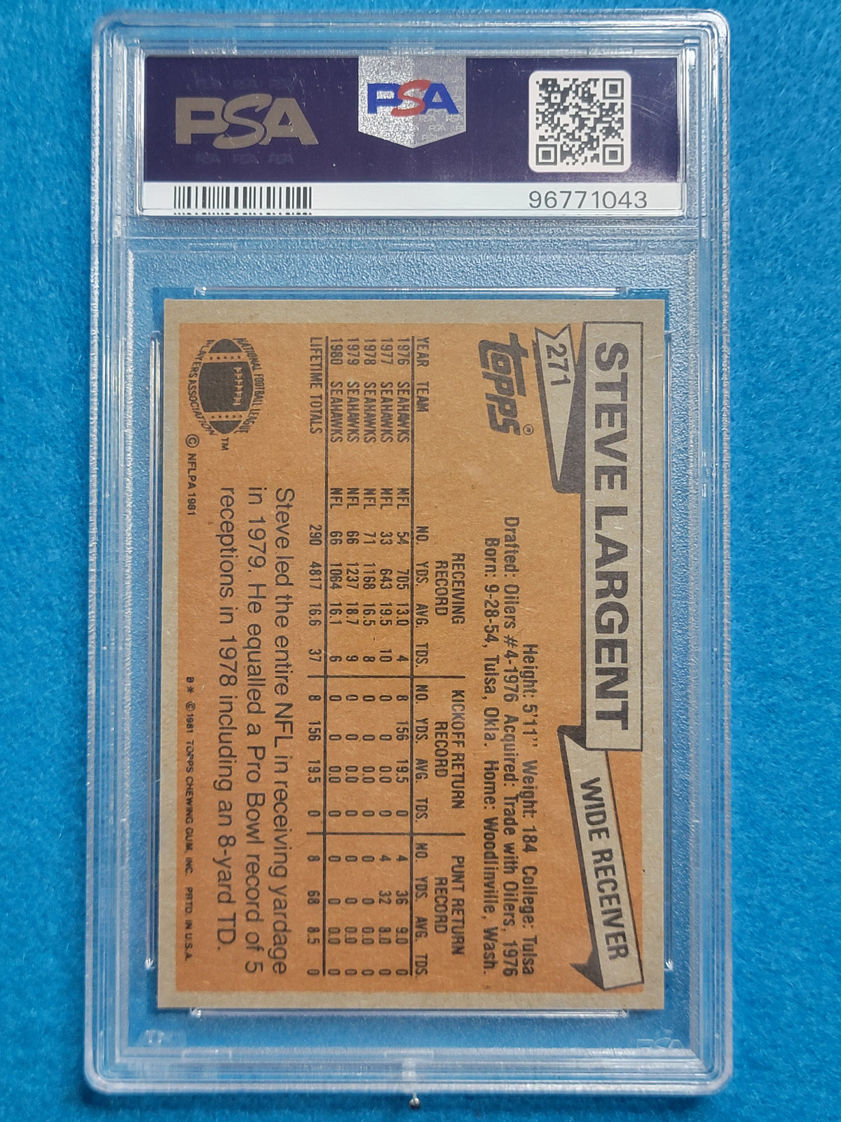 Steve Largent 1977 - 1989 Complete Basic Topps Player Set PSA Graded Mint 9 & 10 (RC)