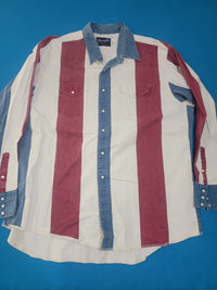 Wrangler Vintage 90's Striped Brush Hopper Western Button Up Heavy Duty Work Shirt