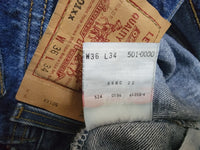 Levis 501 Button Fly Vintage 90's USA MADE May 1996 Denim Grunge Punk Red Tab Blue Jeans