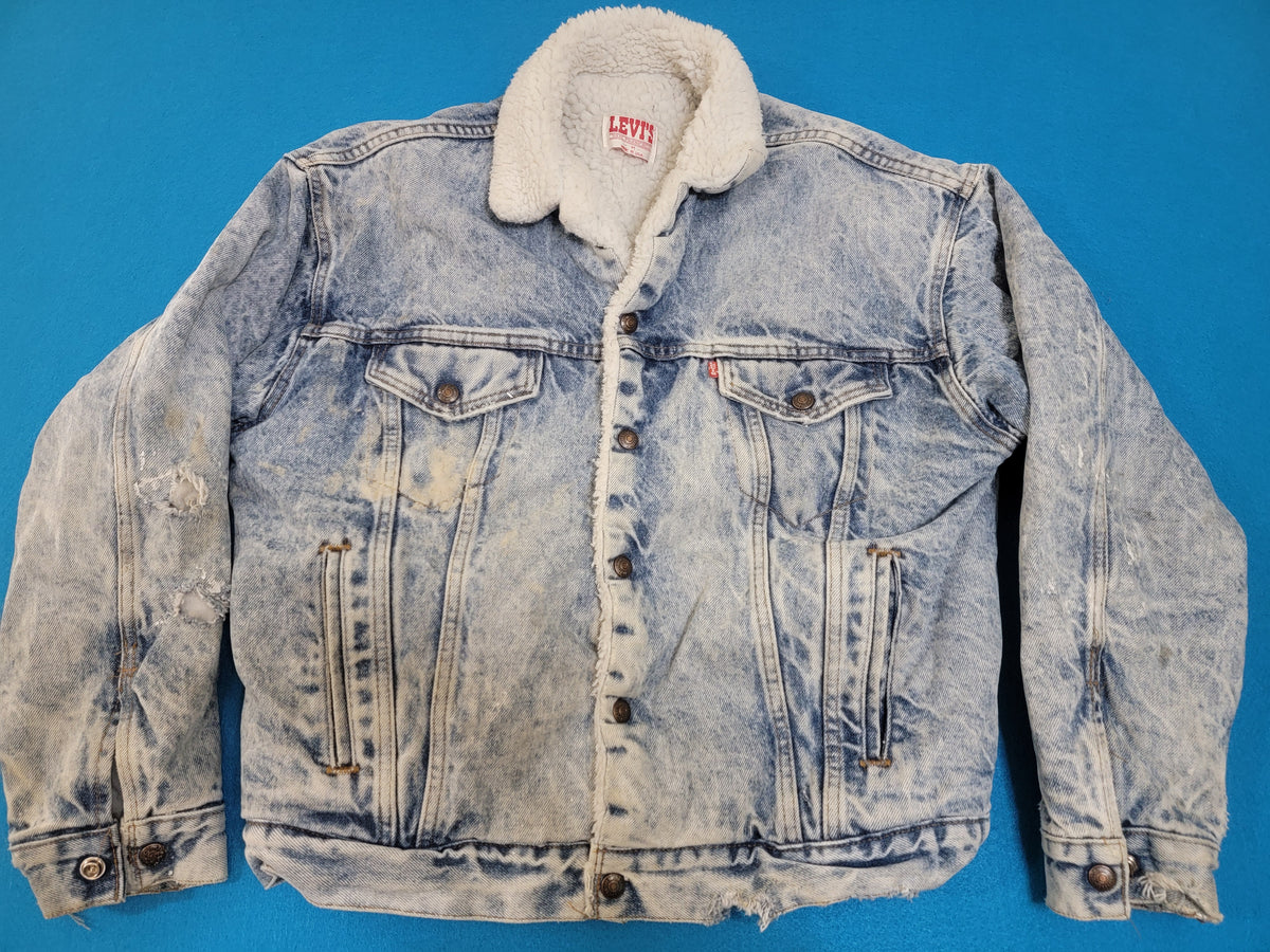 Levis San Francisco Vintage 80's Acid Wash Sherpa Lined Made in USA Distressed Denim Jean Jacket