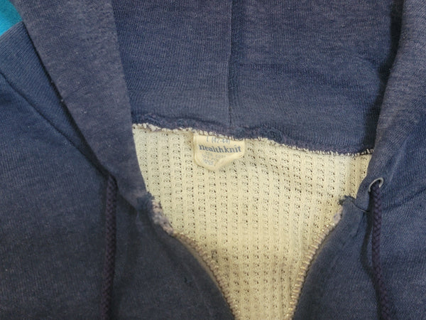 Healthknit Double Face Hoodie Vintage Thermal Waffle Lined Talon Zipper 60s 70s Navy Blank Sweatshirt