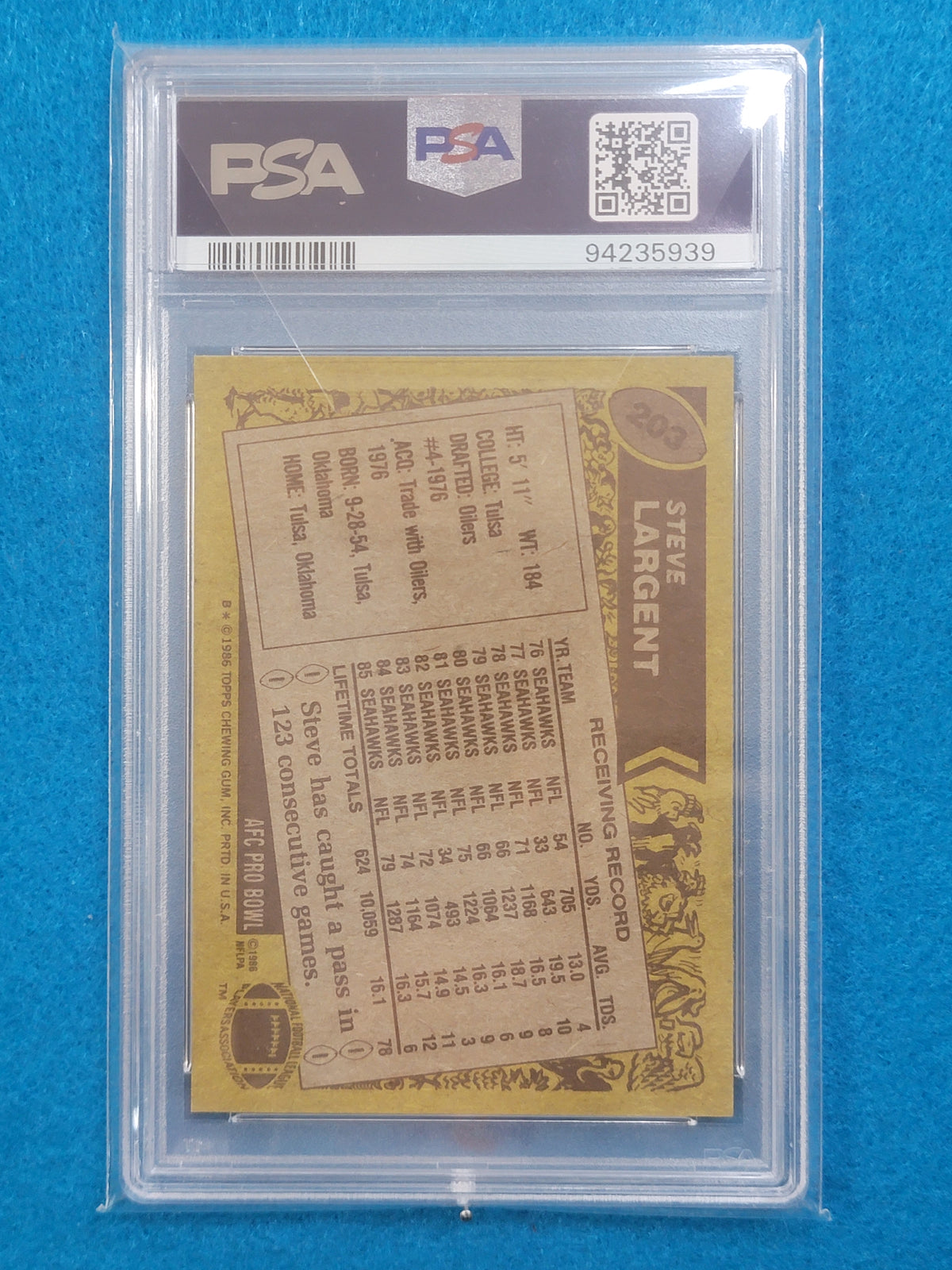 Steve Largent 1977 - 1989 Complete Basic Topps Player Set PSA Graded Mint 9 & 10 (RC)