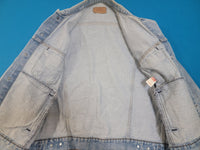 Levis 80's Vintage 70507-0214 Denim Blue Jean Trucker Jacket w/ Black Bar Tack USA MADE
