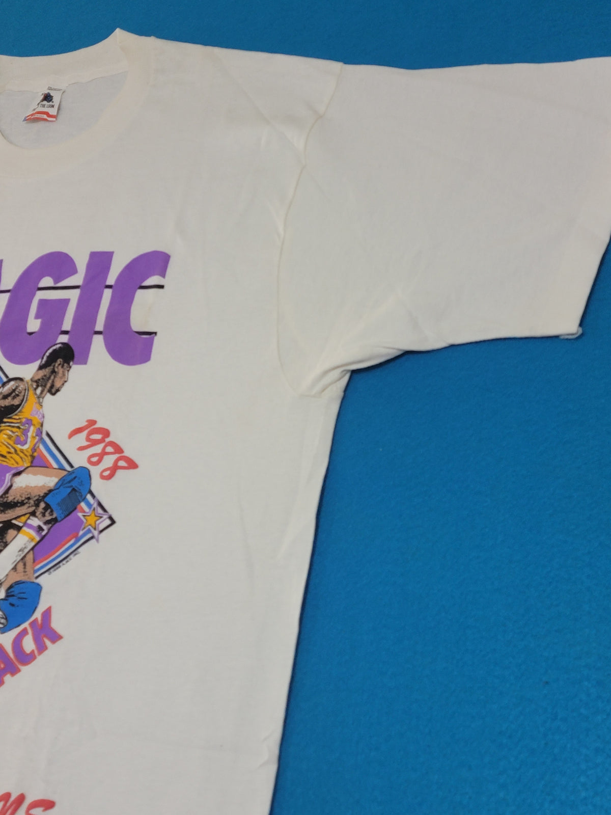 Los Angeles Lakers Vintage Magic Johnson 1987 1988 Back to Back World Champions 80's Single Stitch USA T-Shirt Puff Print