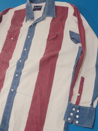 Wrangler Vintage 90's Striped Brush Hopper Western Button Up Heavy Duty Work Shirt