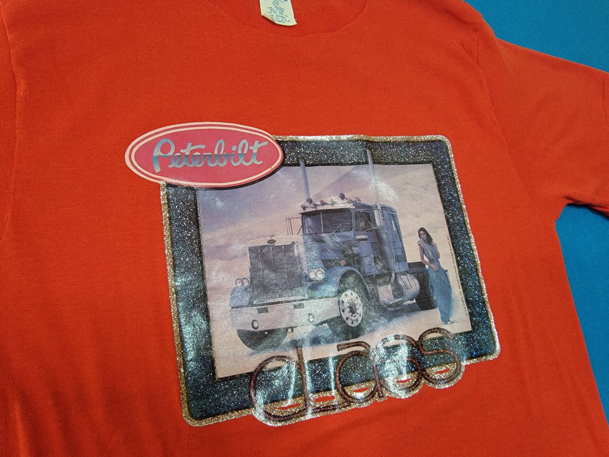 Peterbilt Class Heavy Long Haul Trucker Vintage Glitter Sparkle Transfer 70's T-Shirt