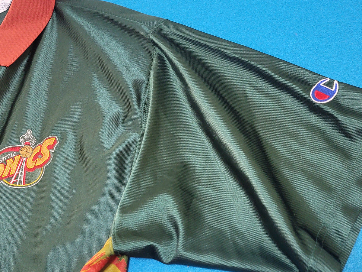 Seattle Sonics Champion Quarter Zip Vintage 90's NBA Warm Up Shooting Polo Shirt