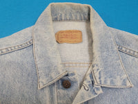 Levis 80's Vintage 70507-0214 Denim Blue Jean Trucker Jacket w/ Black Bar Tack USA MADE
