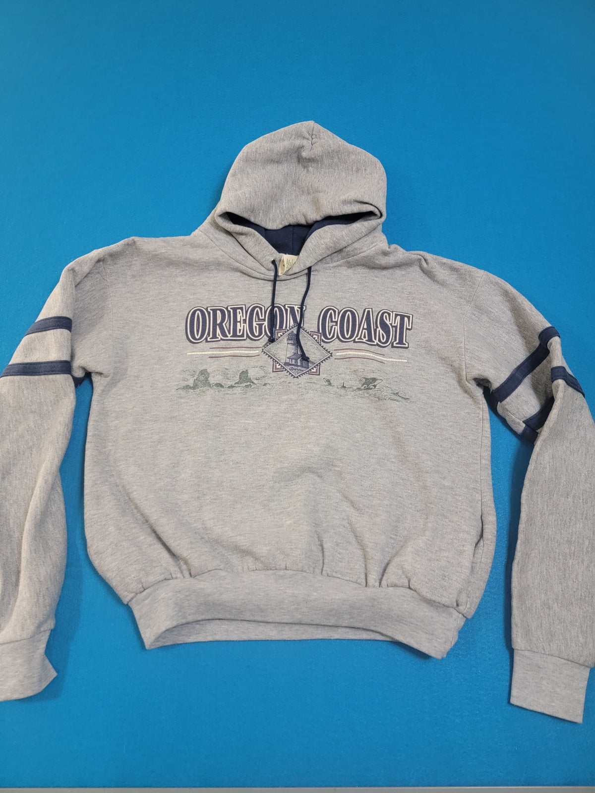 Oregon Coast Striped Vintage Hoodie Sweatshirt Made In USA 1980's Tourist