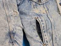 Levis San Francisco Vintage 80's Acid Wash Sherpa Lined Made in USA Distressed Denim Jean Jacket