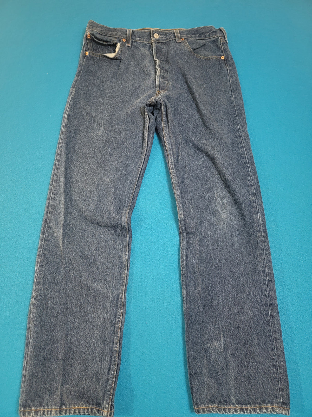 Levis 501 Button Fly Vintage 90's USA MADE May 1996 Denim Grunge Punk Red Tab Blue Jeans