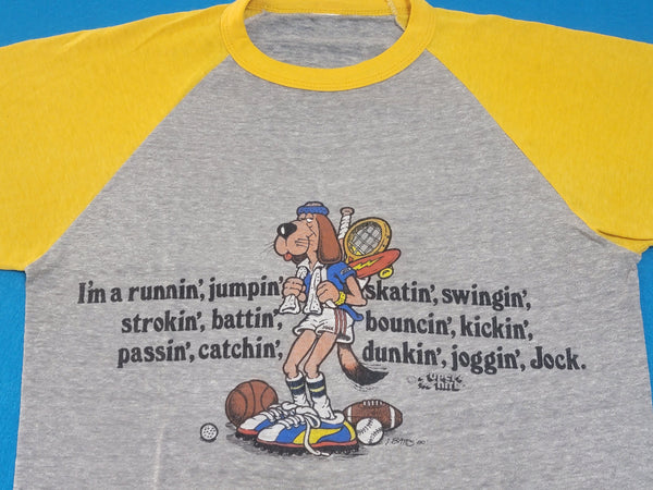 Skateboardin' Dog Super Shirts Sports Fanatic Jock 1980 Vintage 80s USA Ringer Funny T-Shirt