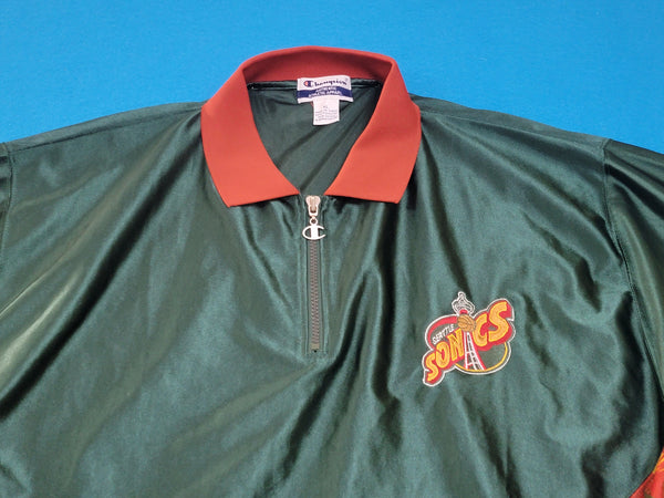 Seattle Sonics Champion Quarter Zip Vintage 90's NBA Warm Up Shooting Polo Shirt