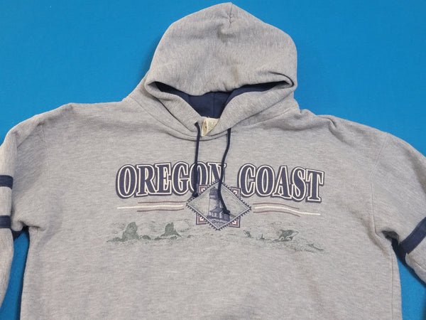 Oregon Coast Striped Vintage Hoodie Sweatshirt Made In USA 1980's Tourist