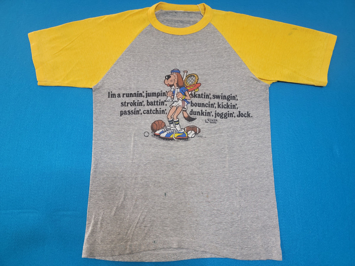 Skateboardin' Dog Super Shirts Sports Fanatic Jock 1980 Vintage 80s USA Ringer Funny T-Shirt