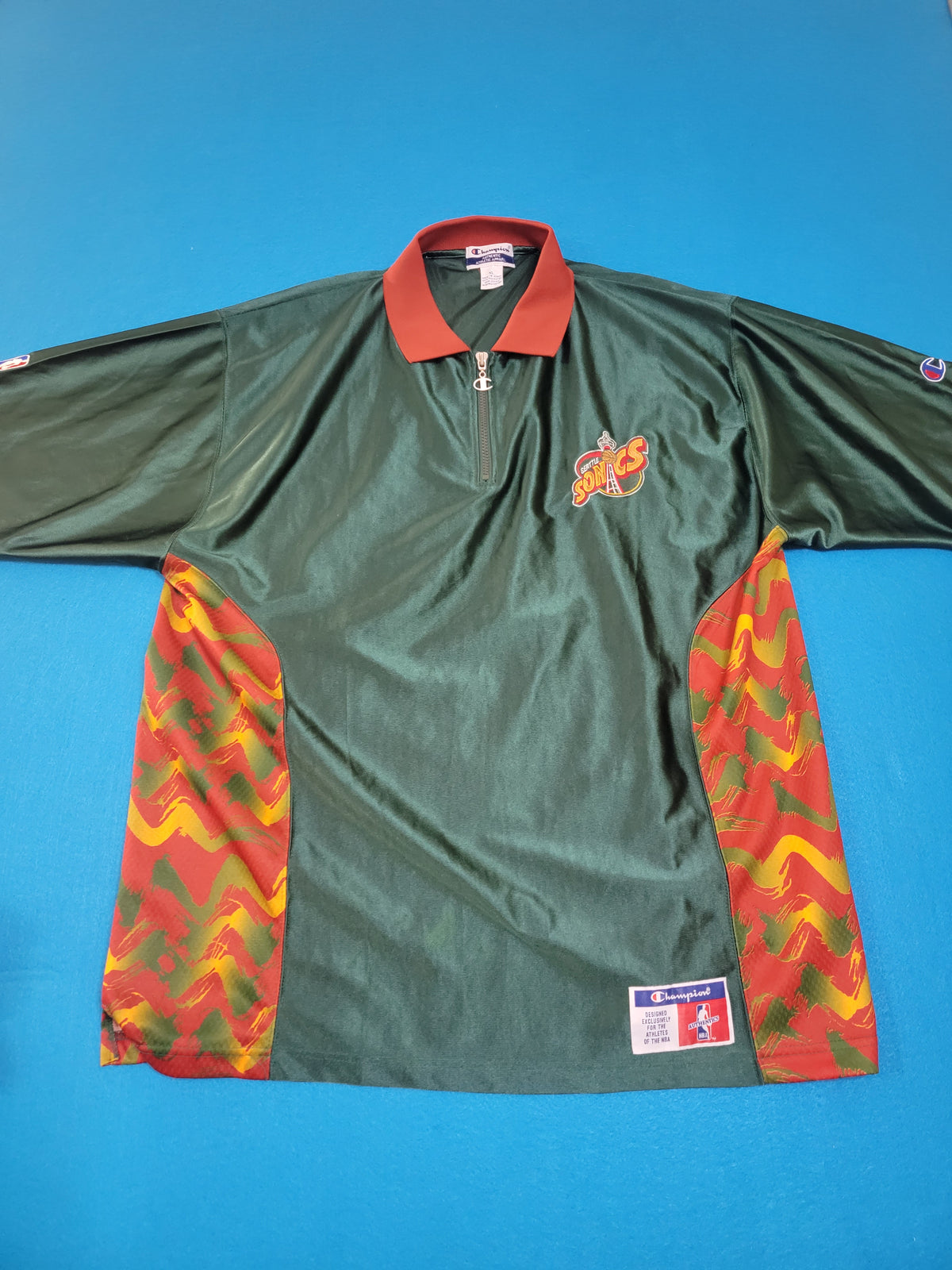 Seattle Sonics Champion Quarter Zip Vintage 90's NBA Warm Up Shooting Polo Shirt