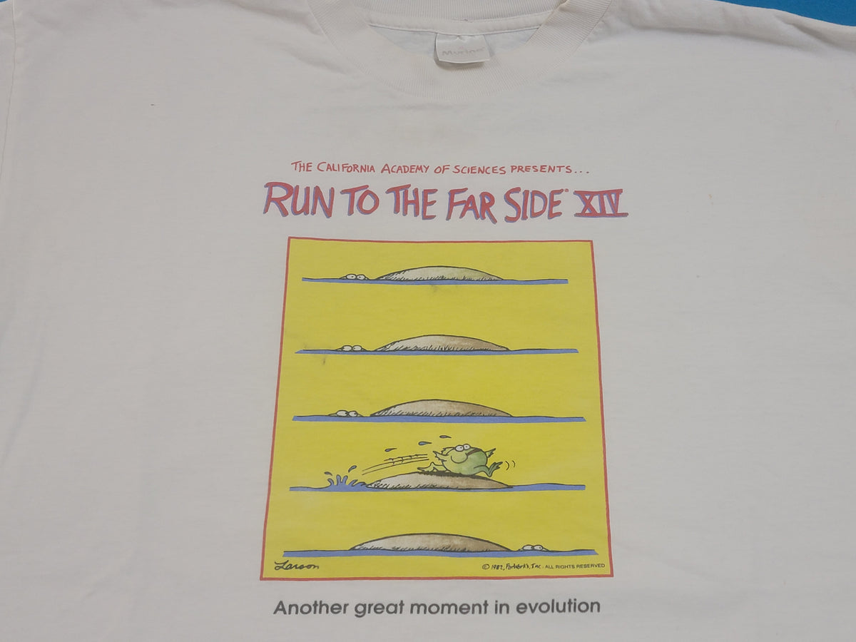 The Far Side 1987 Run To The Far Side XIV Gary Larson Evolution Vintage 80s Comic T-Shirt
