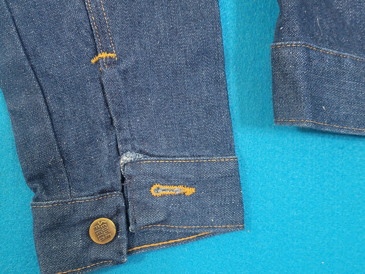 Sedgefield Do Nothing Copper Button 1970s Western Dark Wash Vintage Trucker Denim Jean Jacket 1975