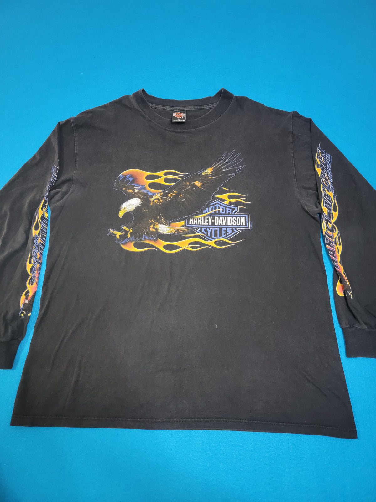 Harley Davidson Motorcycles HD Vintage 1999 Kennewick Shumate 90's Long Sleeve Flames T-Shirt