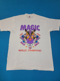 Los Angeles Lakers Vintage Magic Johnson 1987 1988 Back to Back World Champions 80's Single Stitch USA T-Shirt Puff Print