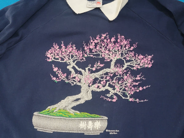 Morning Sun Vintage 80's Japanese Bonsai Sakura Whitton USA Made Grandma's Crewneck Sweatshirt