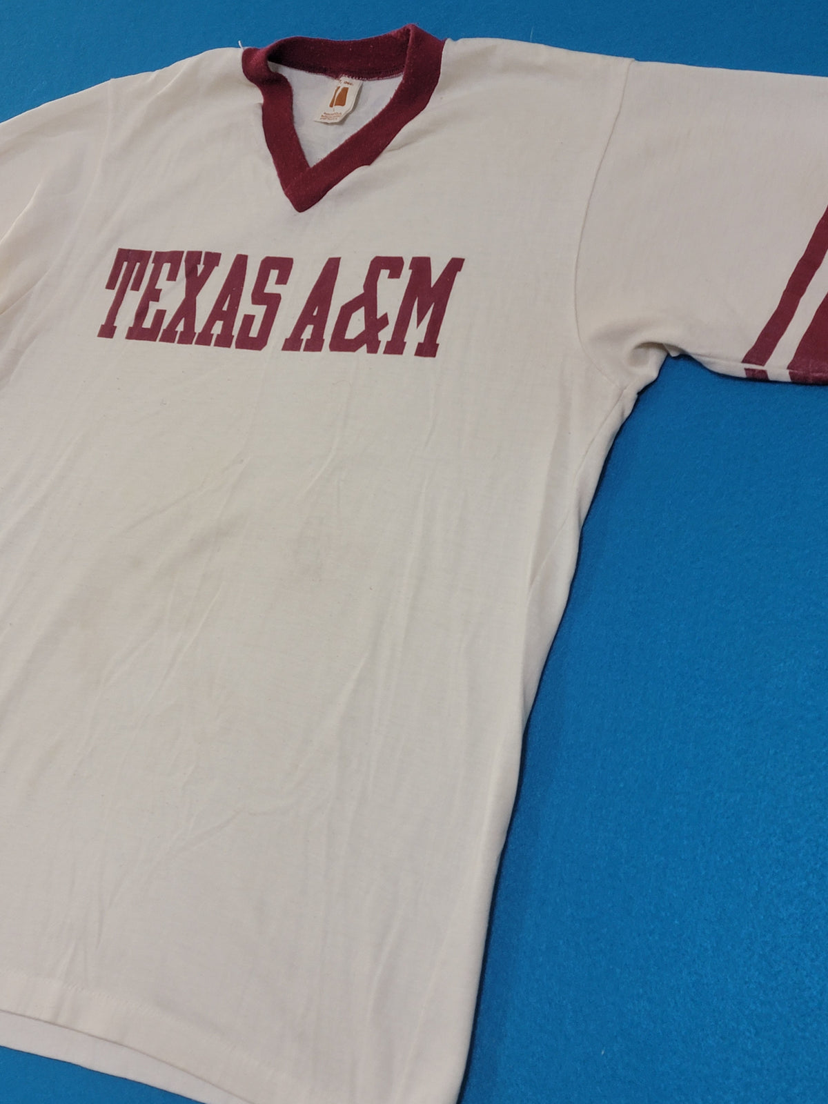 Texas A&M Aggies Striped Vintage 80's Logo 7 USA 3/4 Sleeve T-Shirt Hella!!