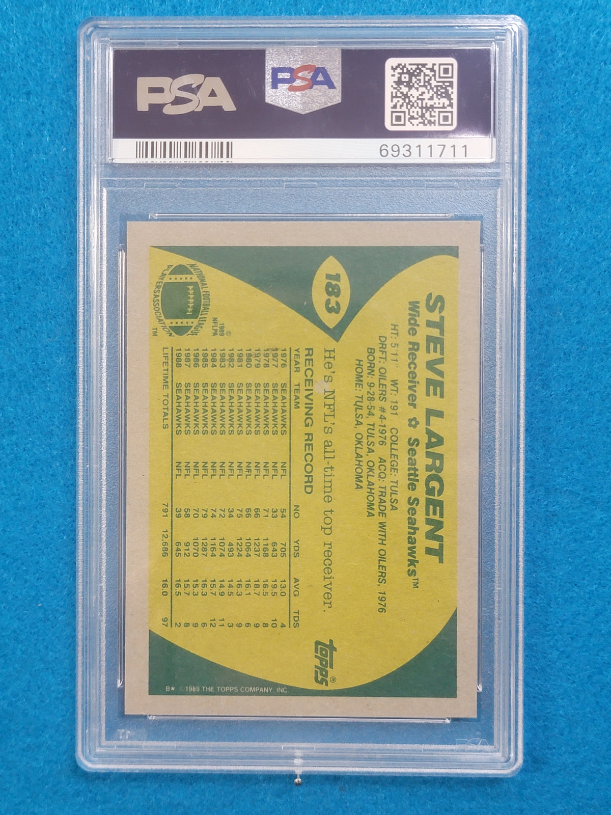 Steve Largent 1977 - 1989 Complete Basic Topps Player Set PSA Graded Mint 9 & 10 (RC)