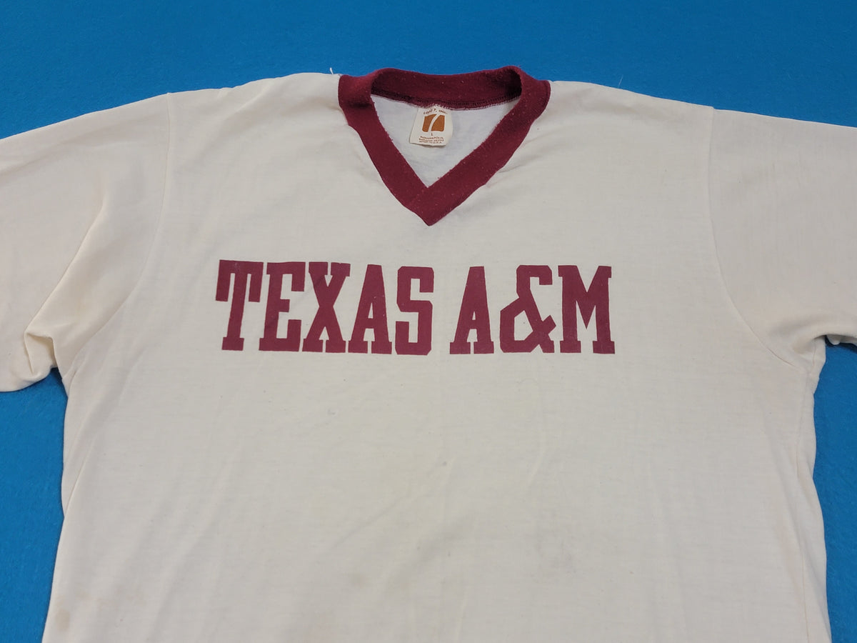 Texas A&M Aggies Striped Vintage 80's Logo 7 USA 3/4 Sleeve T-Shirt Hella!!