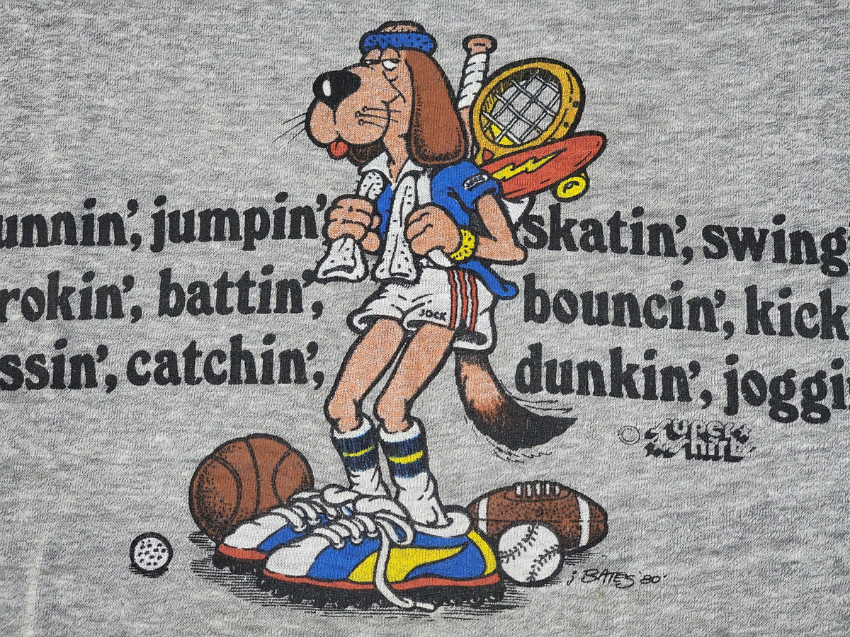 Skateboardin' Dog Super Shirts Sports Fanatic Jock 1980 Vintage 80s USA Ringer Funny T-Shirt