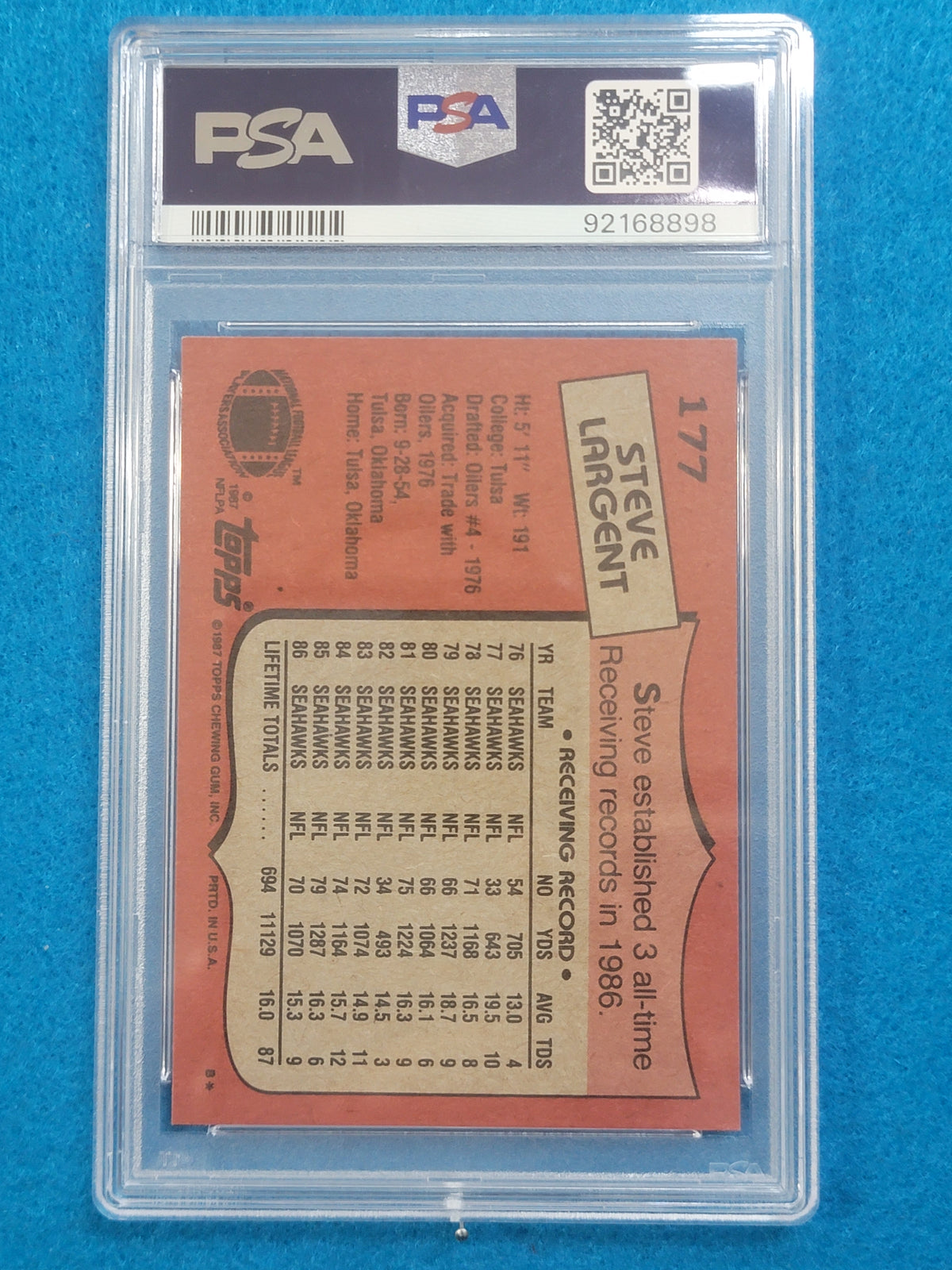 Steve Largent 1977 - 1989 Complete Basic Topps Player Set PSA Graded Mint 9 & 10 (RC)