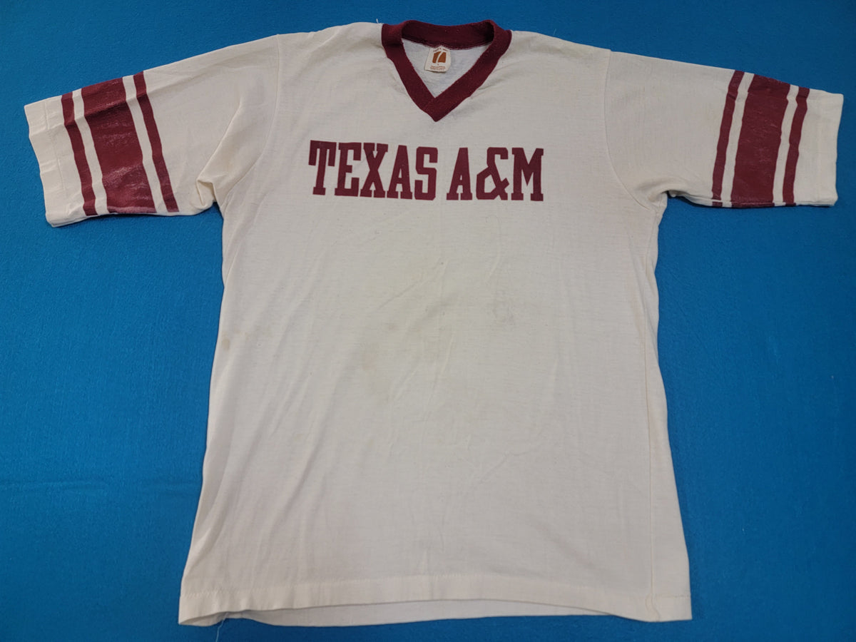 Texas A&M Aggies Striped Vintage 80's Logo 7 USA 3/4 Sleeve T-Shirt Hella!!
