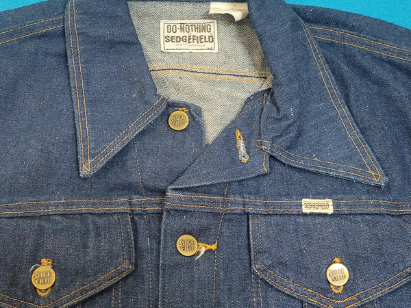 Sedgefield Do Nothing Copper Button 1970s Western Dark Wash Vintage Trucker Denim Jean Jacket 1975