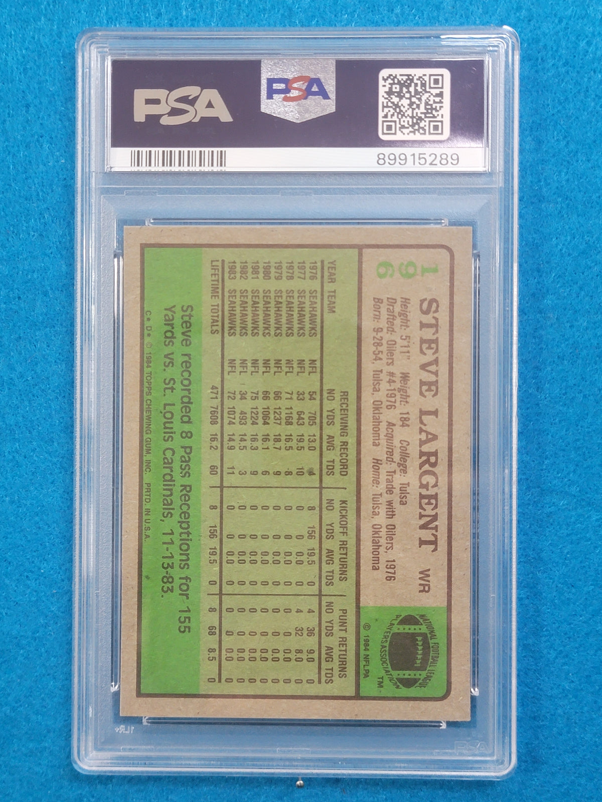 Steve Largent 1977 - 1989 Complete Basic Topps Player Set PSA Graded Mint 9 & 10 (RC)