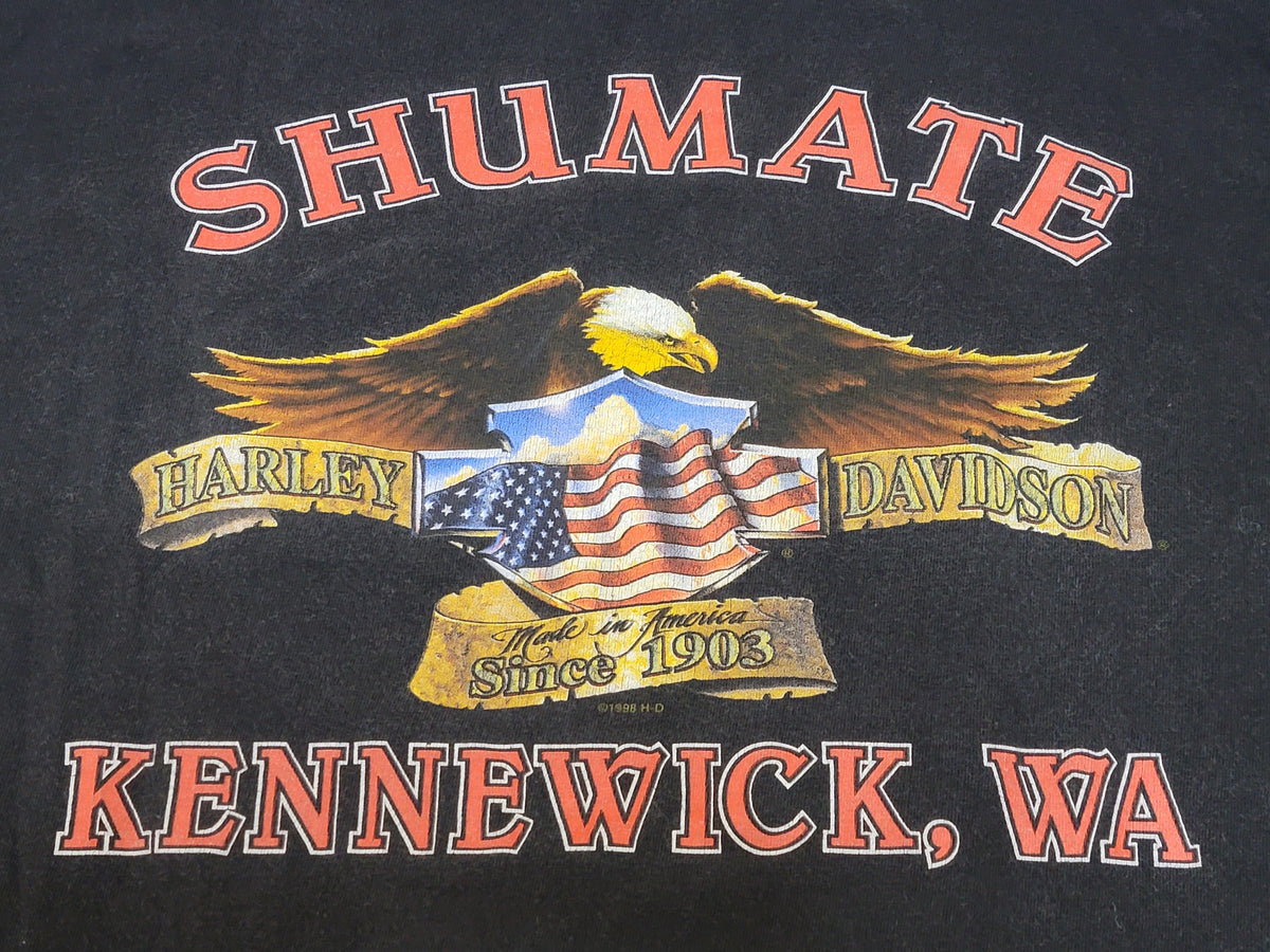 Harley Davidson Motorcycles HD Vintage 1999 Kennewick Shumate 90's Long Sleeve Flames T-Shirt